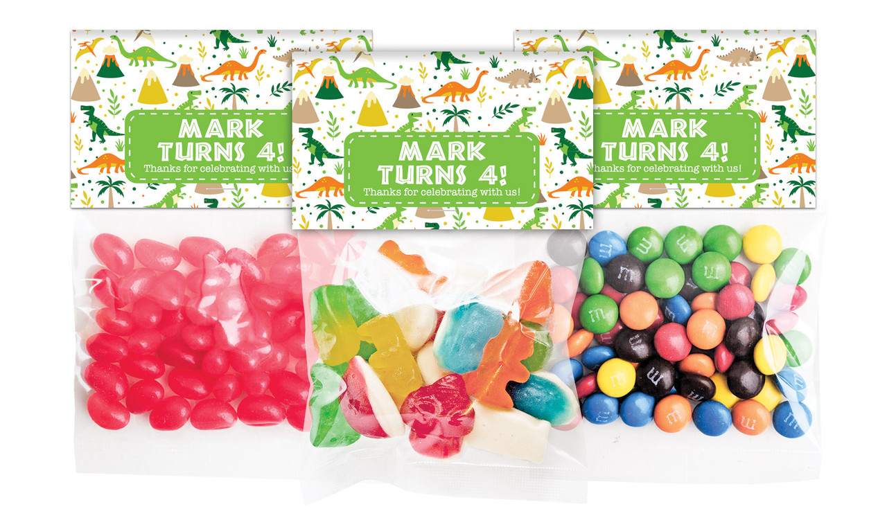 Dinosaur Background Birthday Personalised Lolly Bag With Topper