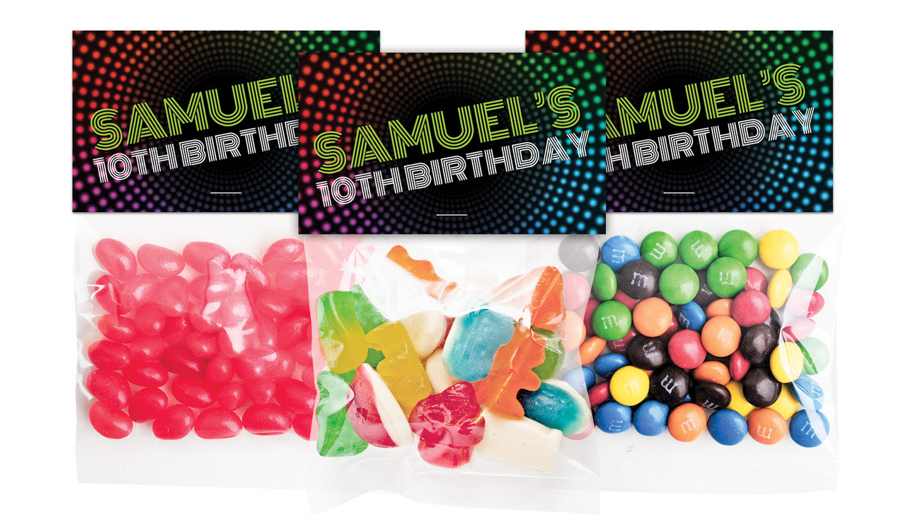 Disco Lights Birthday Personalised Lolly Bag With Topper