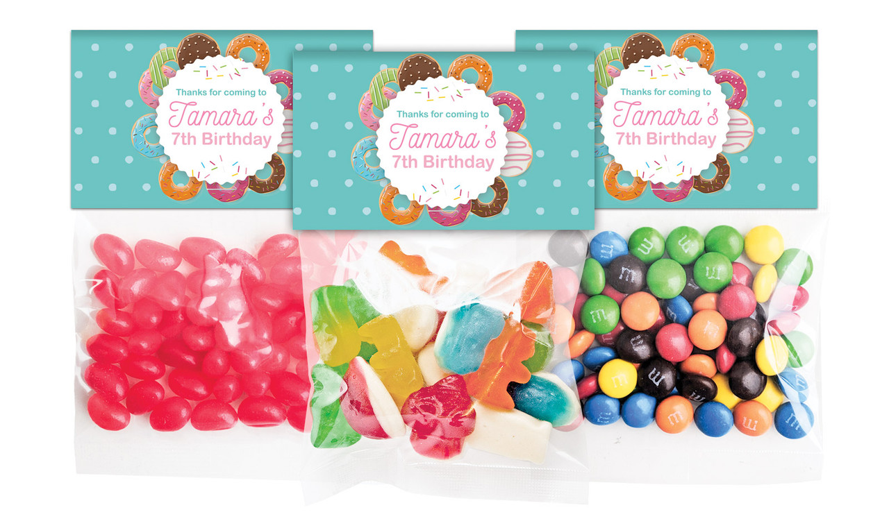 Donut Party Birthday Personalised Lolly Bag With Topper