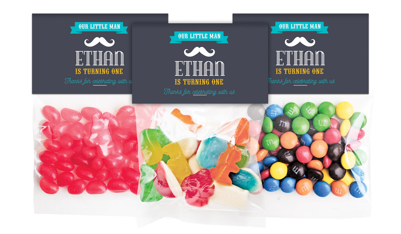 Little Man Moustache Birthday Personalised Lolly Bag With Topper