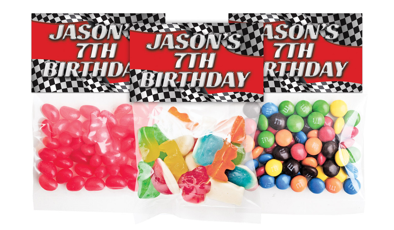 Racing Car Birthday Personalised Lolly Bag With Topper