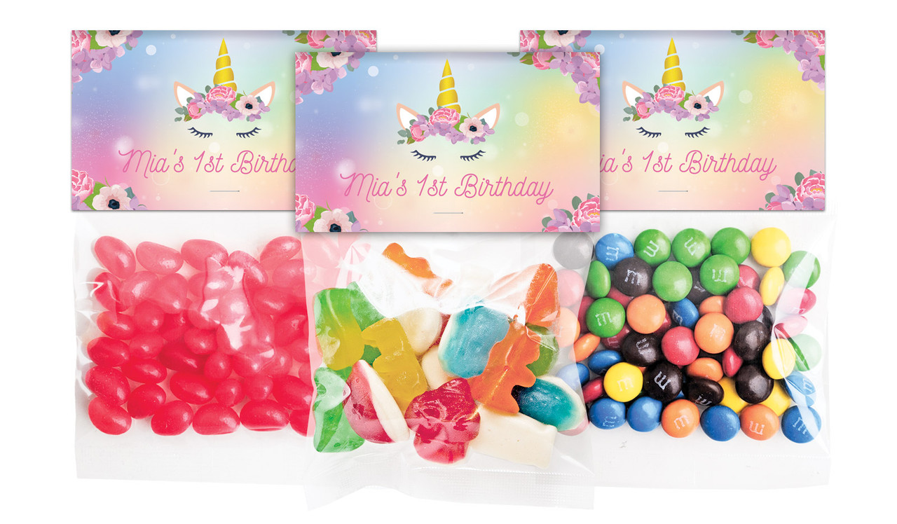 Sparkle Unicorn Birthday Personalised Lolly Bag With Topper