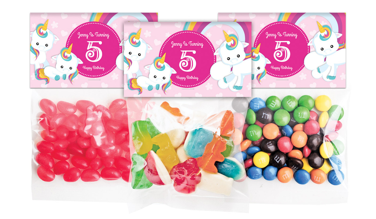 Unicorn Trio Birthday Personalised Lolly Bag With Topper
