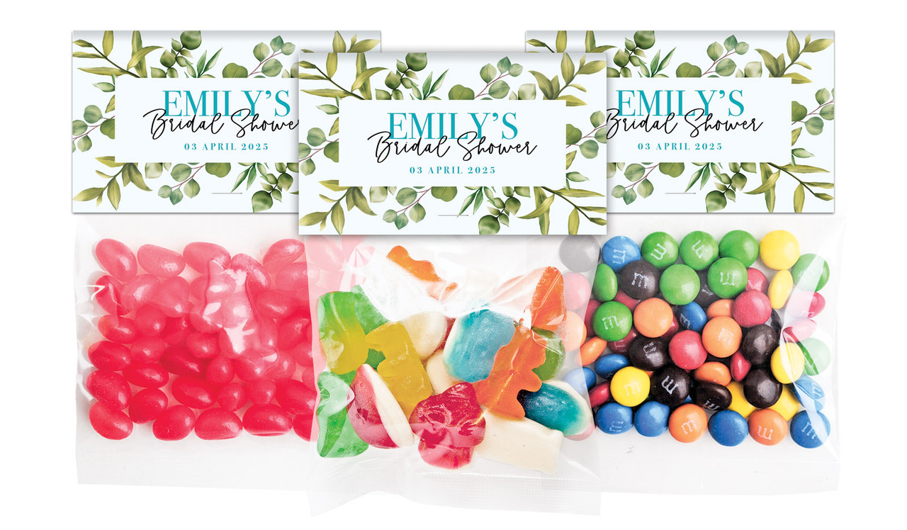 Eucalypt Bridal Shower Personalised Lolly Bag With Topper