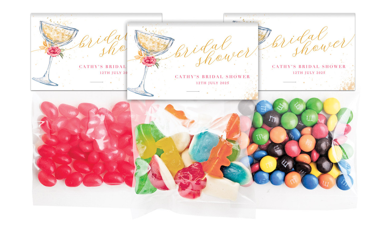 Floral Glass Bridal Shower Personalised Lolly Bag With Topper