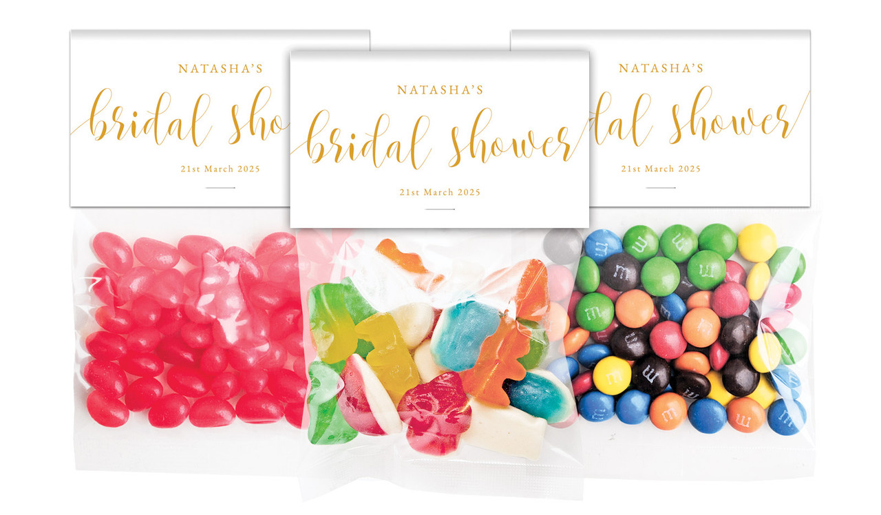 Flowing Text Bridal Shower Personalised Lolly Bag With Topper