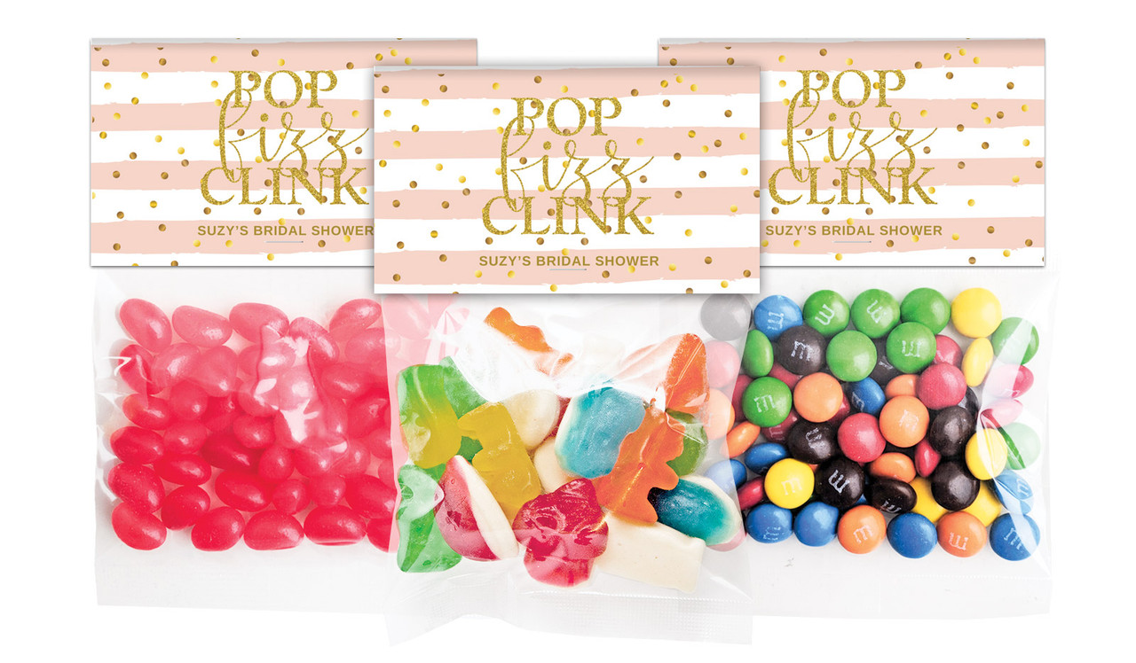 Pop Fizz Clink Bridal Shower Personalised Lolly Bag With Topper