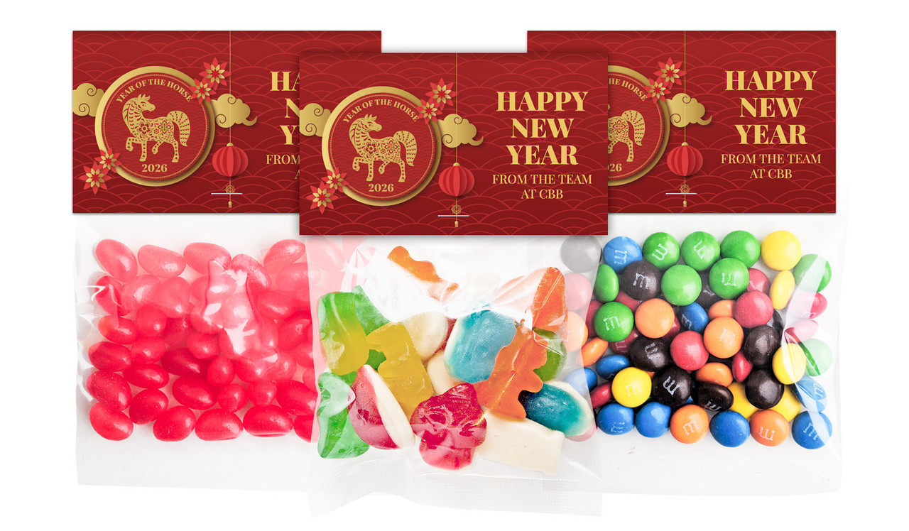 Gold Emblem Lunar New Year Custom Lolly Bag With Topper