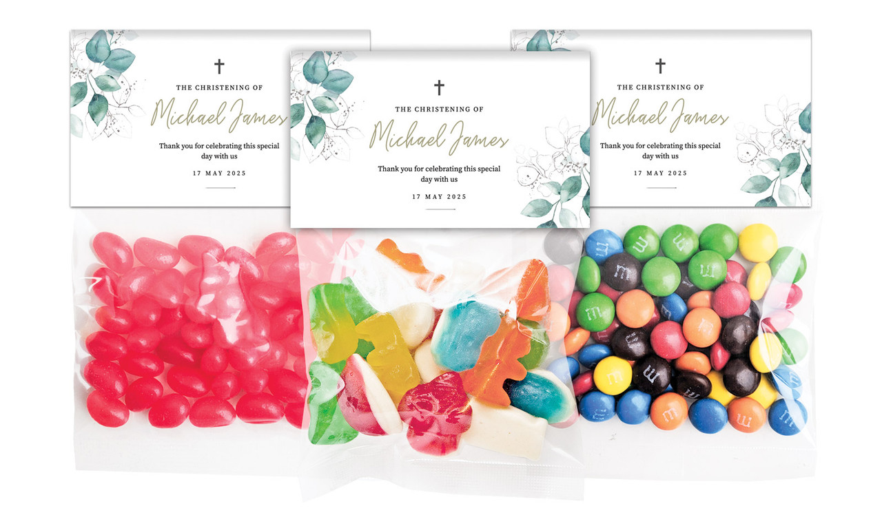 Dream Leaves Christening Personalised Lolly Bag With Topper