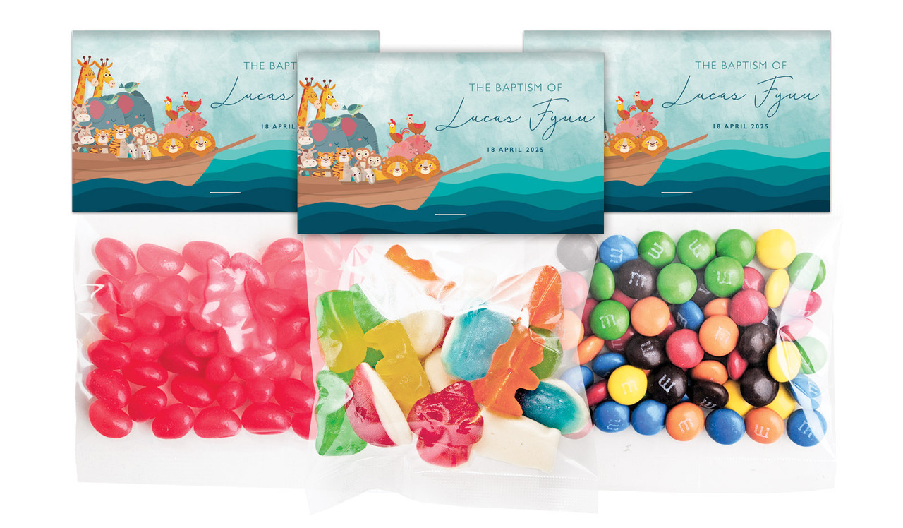 Noahs Ark Christening Personalised Lolly Bag With Topper