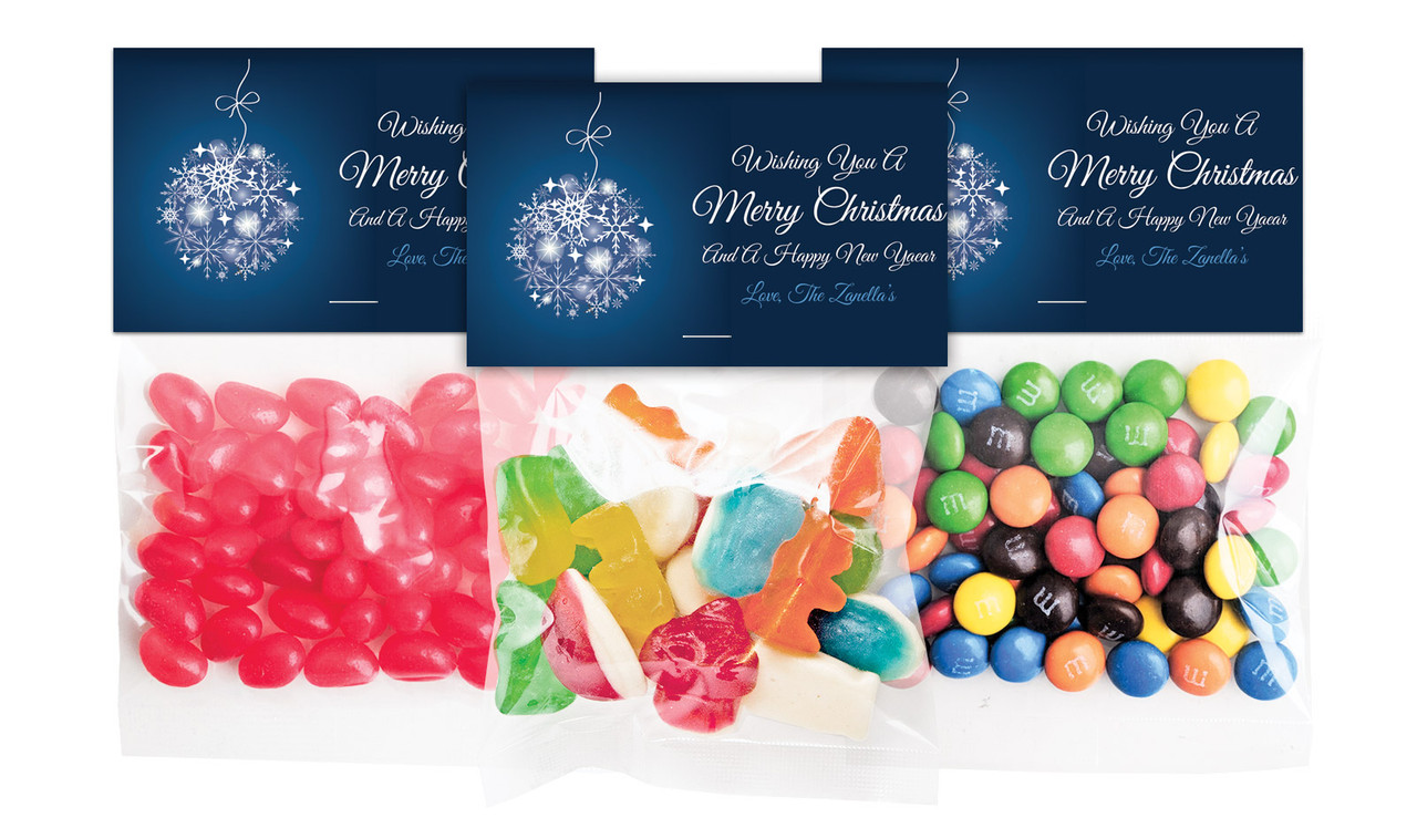 Blue Ornament Christmas Personalised Lolly Bag With Topper