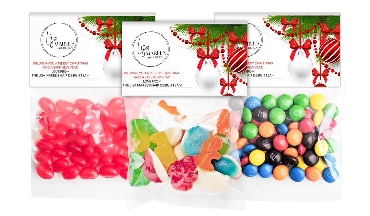 White Baubles Christmas Personalised Lolly Bag With Topper