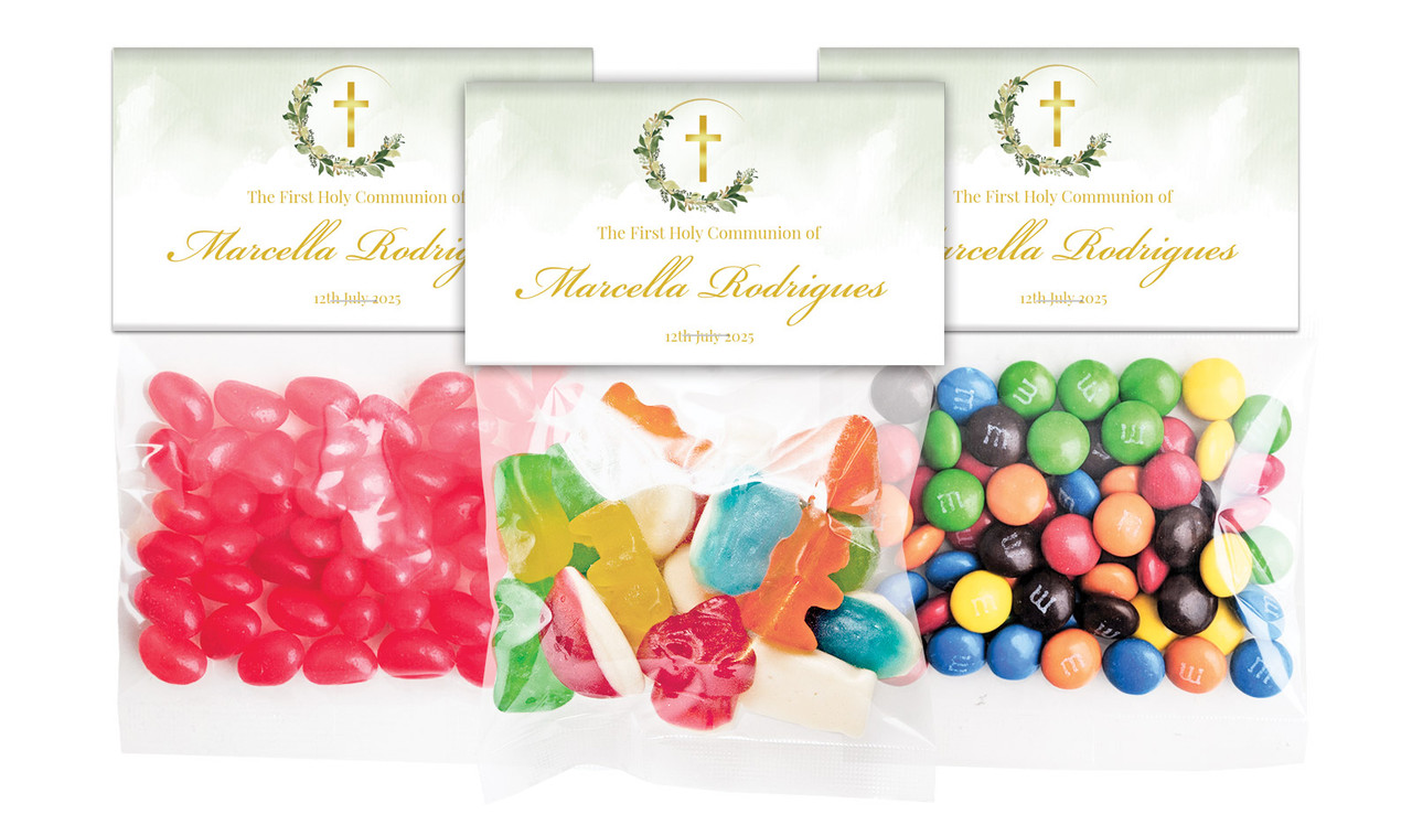 Greenery Hoop Communion Personalised Lolly Bag With Topper