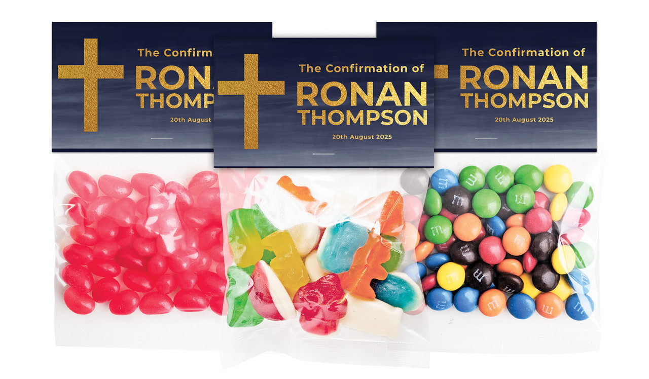 Navy Blue Watercolour Confirmation Personalised Lolly Bag With Topper