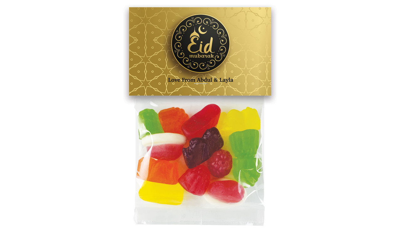 Gold Pattern Personalised Eid Lolly Bag With Topper