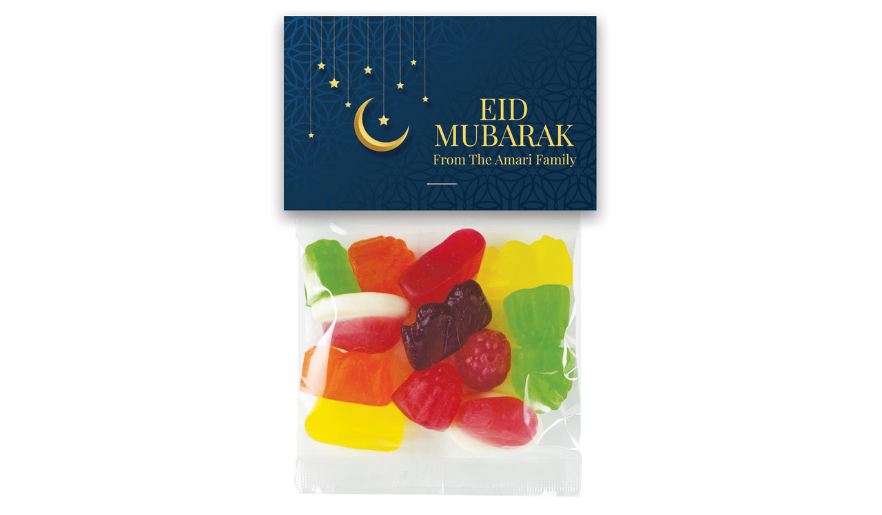 Moon on Navy Personalised Eid Lolly Bag With Topper