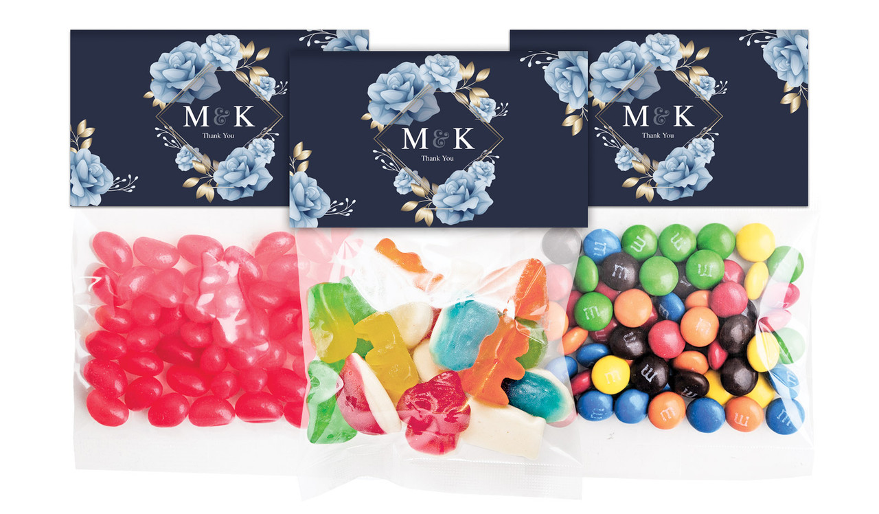 Flowers On Navy Engagement Personalised Lolly Bag With Topper