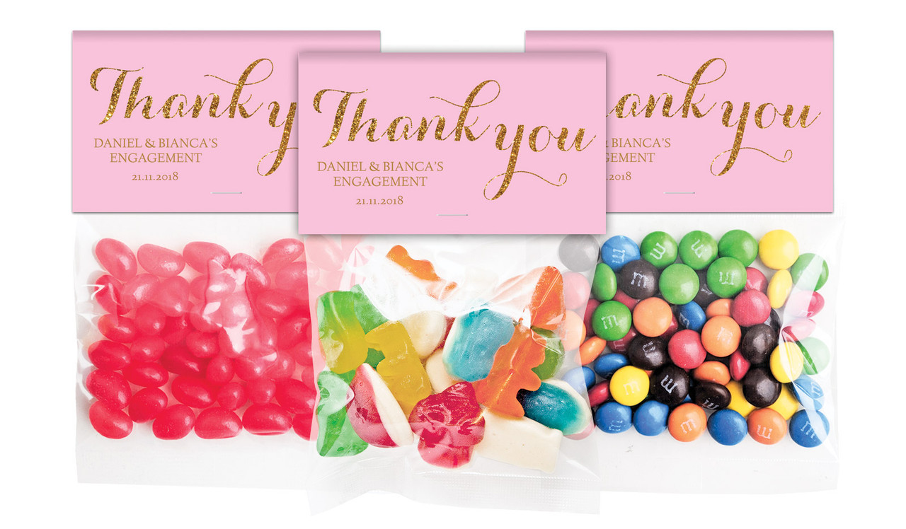 Golden Thank You Engagement Personalised Lolly Bag With Topper