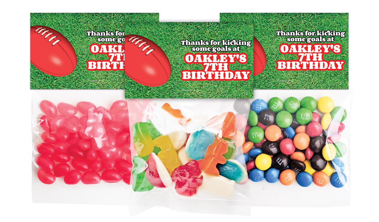 Aussie Rules Football Personalised Lolly Bag With Topper