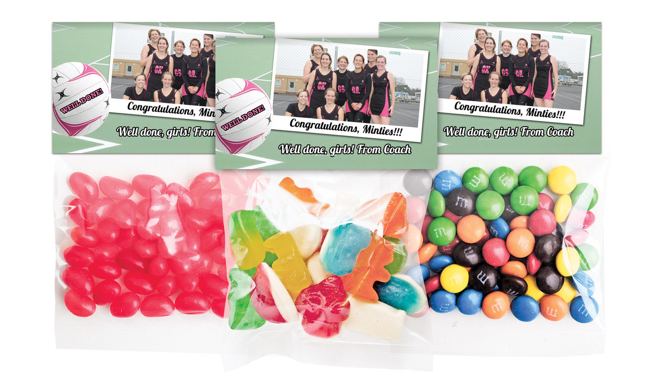 Netball Photo Personalised Lolly Bag With Topper