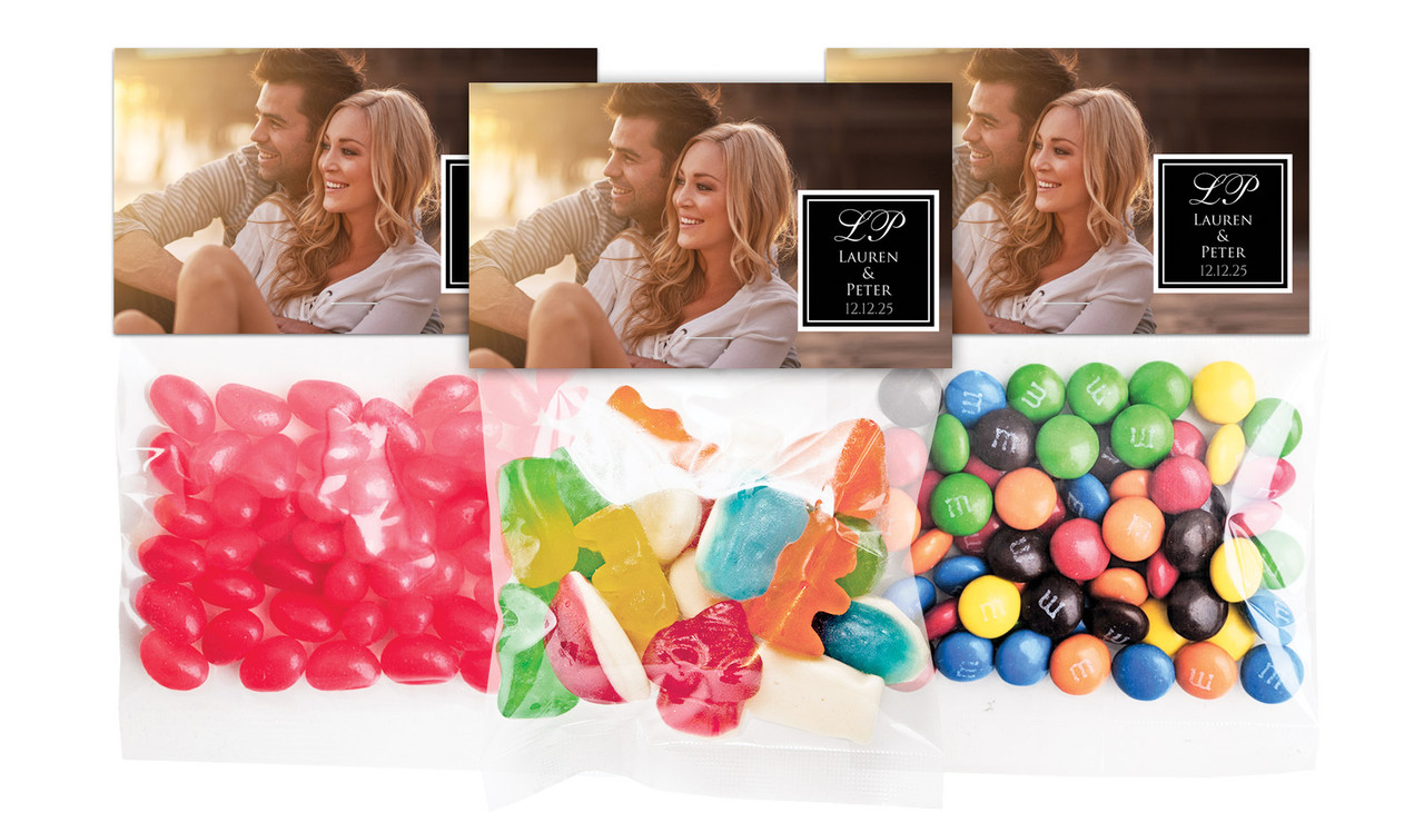 A Photo With Square Wedding Personalised Lolly Bag With Topper
