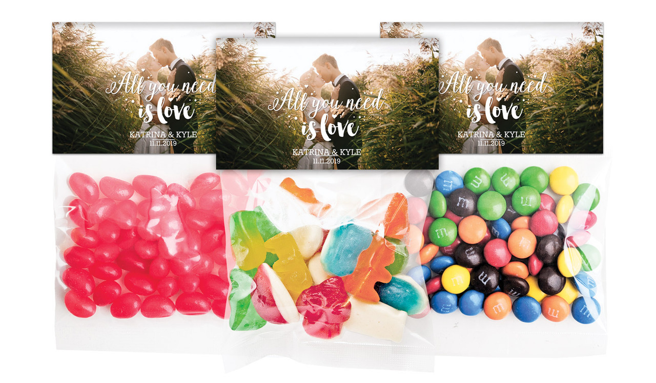All You Need Is Love Wedding Personalised Lolly Bag With Topper