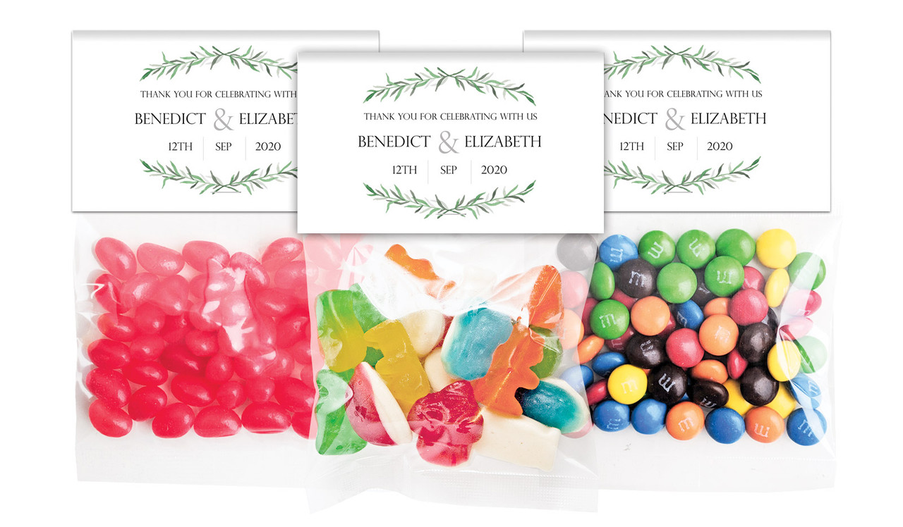 Green Branches Wedding Personalised Lolly Bag With Topper