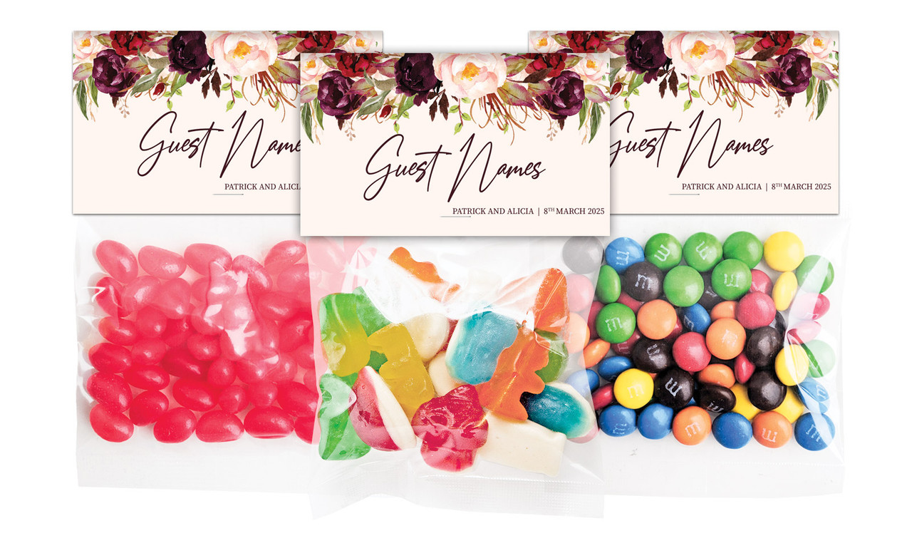 Hanging Flowers Wedding Personalised Lolly Bag With Topper