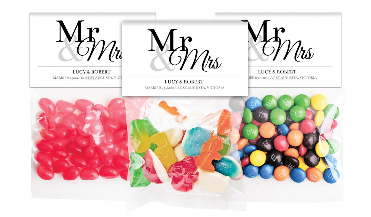 Mr & Mrs Announcement White Wedding Personalised Lolly Bag With Topper
