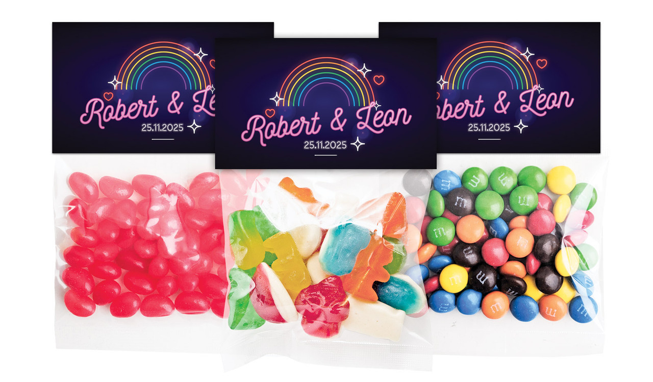 Neon Rainbow Wedding Personalised Lolly Bag With Topper