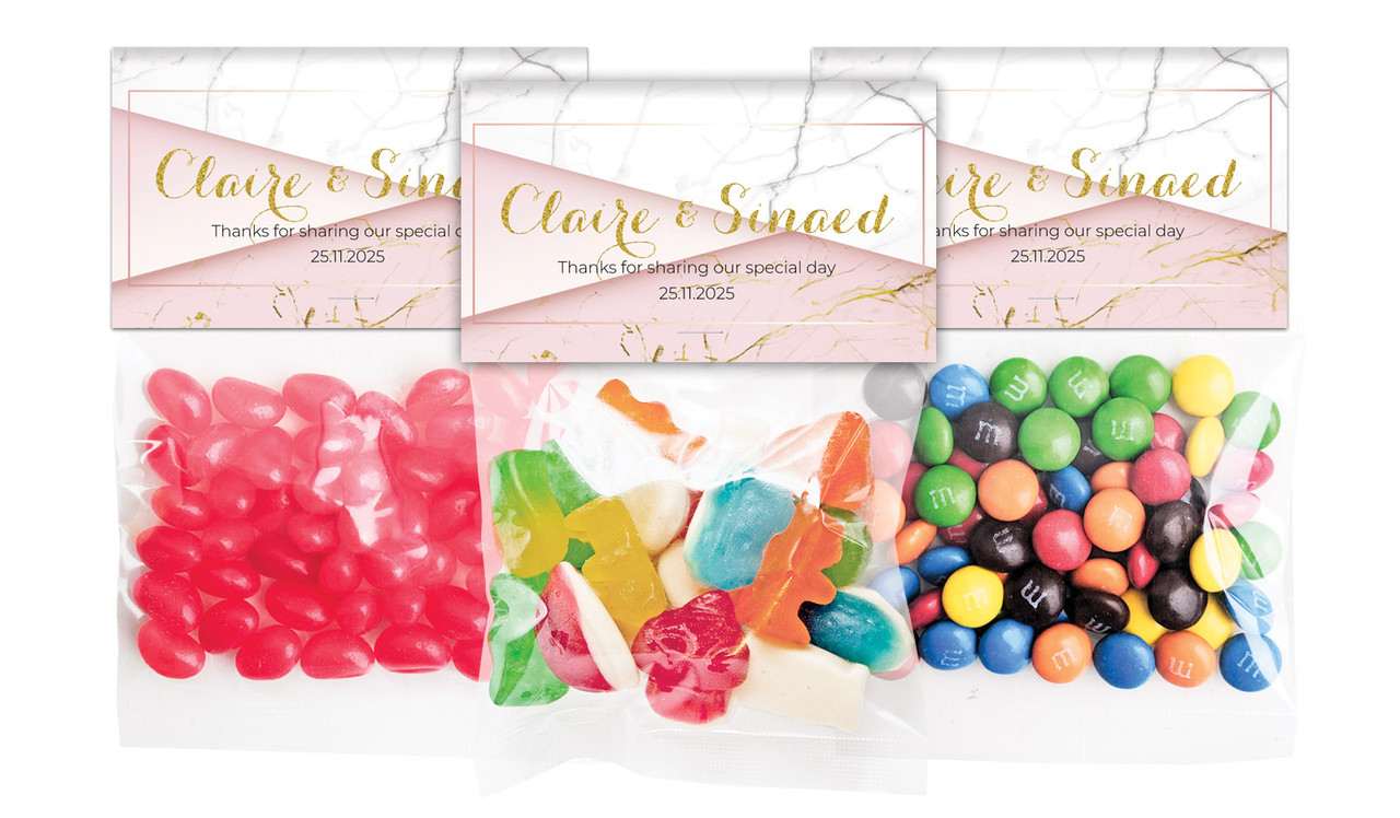 Pink And Marble Wedding Personalised Lolly Bag With Topper
