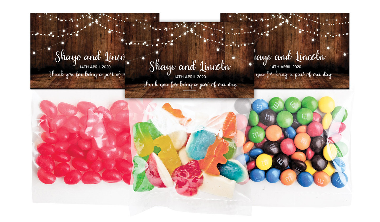 Wood Bunting Wedding Personalised Lolly Bag With Topper