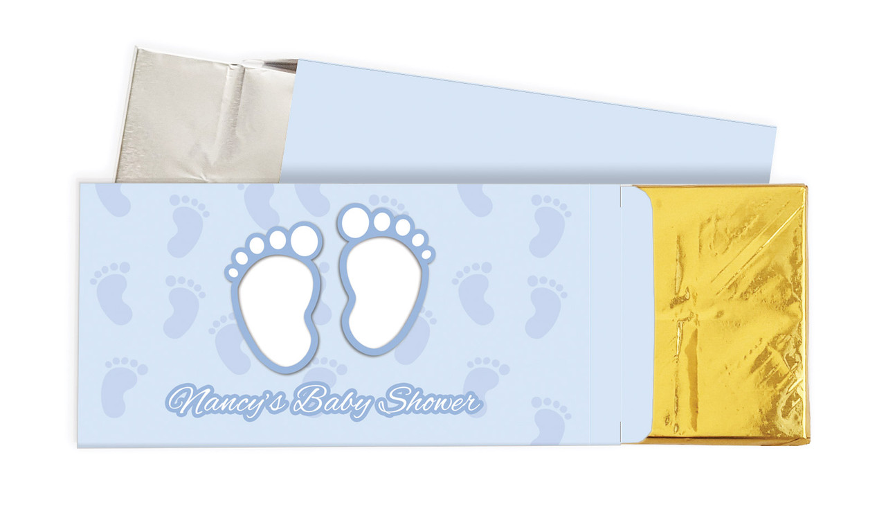Baby Feet Blue Baby Shower Personalised Chocolate Bar In A Box