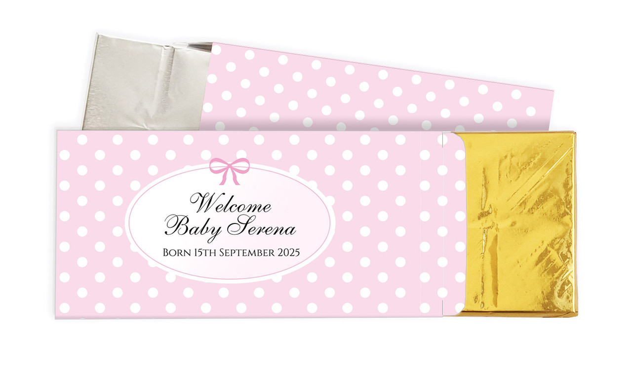 Polkadot Pink Birth Announcement Personalised Chocolate Bar In A Box