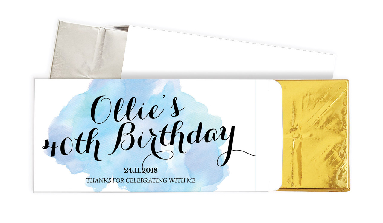 A Splash Of Water Colour Blue Personalised Chocolate Bar In A Box