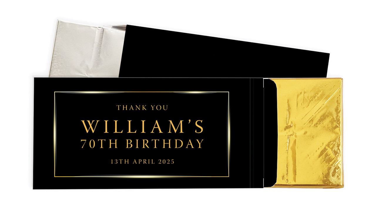 Gold On Black Personalised Chocolate Bar In A Box