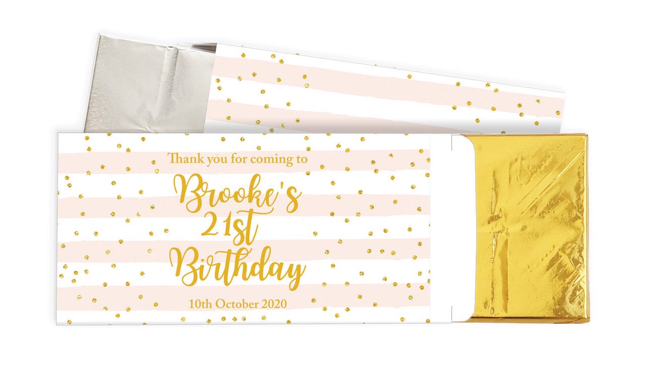 Striped Gold Confetti Personalised Chocolate Bar In A Box