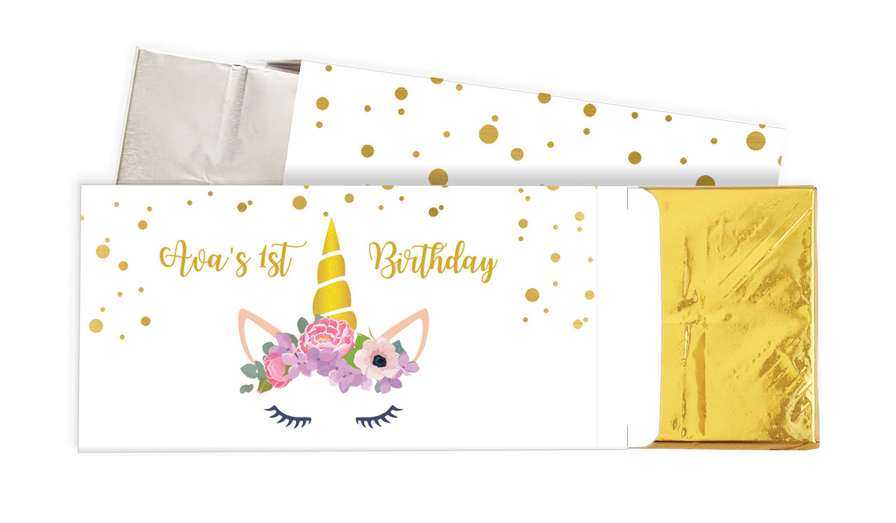A Pretty Unicorn Kids Party Personalised Chocolate Bar In A Box