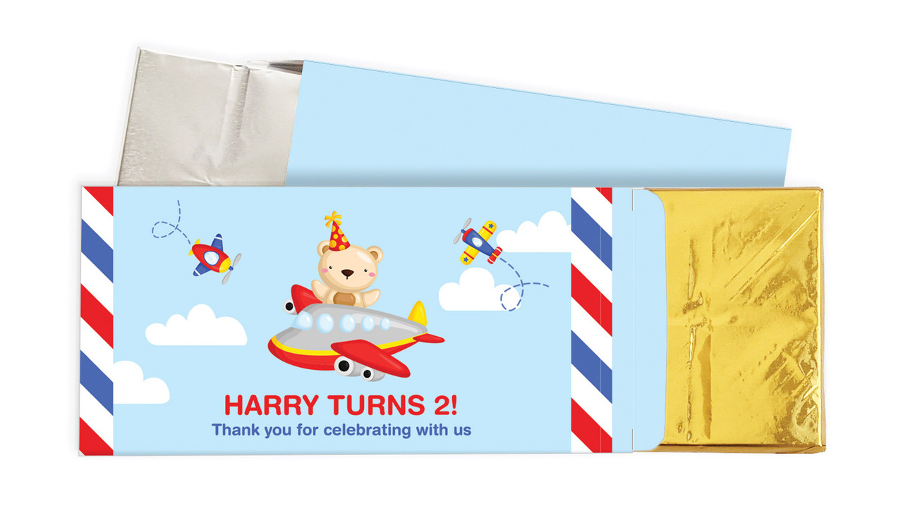 Bear Air Plane Birthday Personalised Chocolate Bar In A Box