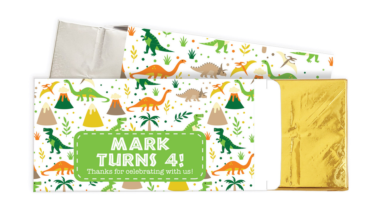 Dinosaur Background Birthday Personalised Chocolate Bar In A Box