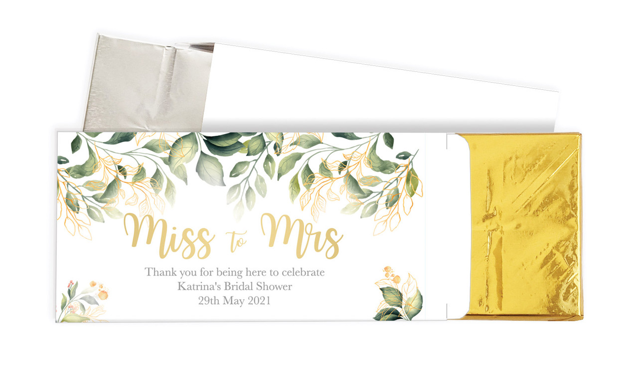 Golden Branches Bridal Shower Personalised Chocolate Bar In A Box