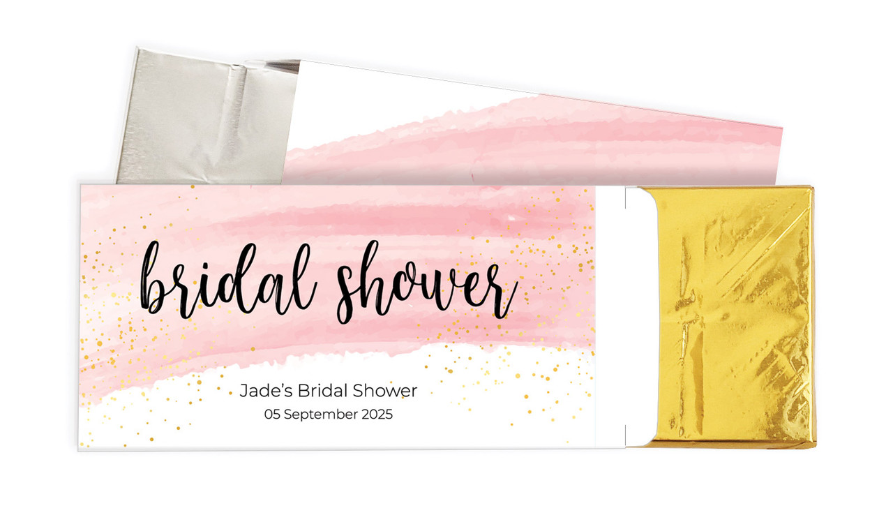 Pink Watercolour Bridal Shower Personalised Chocolate Bar In A Box