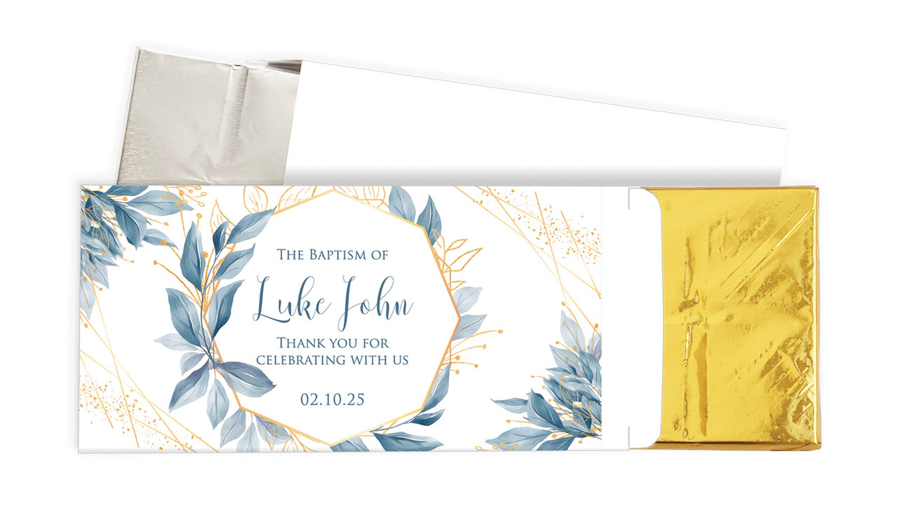 Blue Leaves Christening Personalised Chocolate Bar In A Box