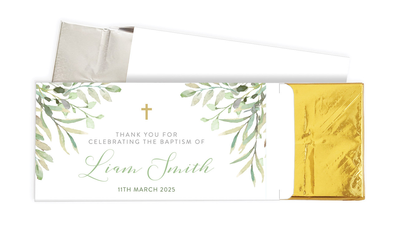 Golden Greenery Christening Personalised Chocolate Bar In A Box