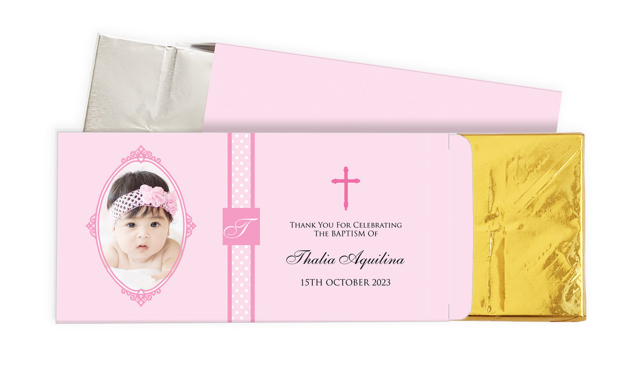 Initial Pink Christening Personalised Chocolate Bar In A Box