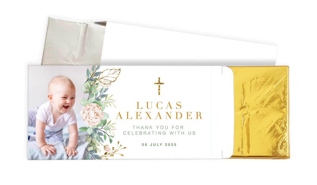 Leaves Photo Christening Personalised Chocolate Bar In A Box