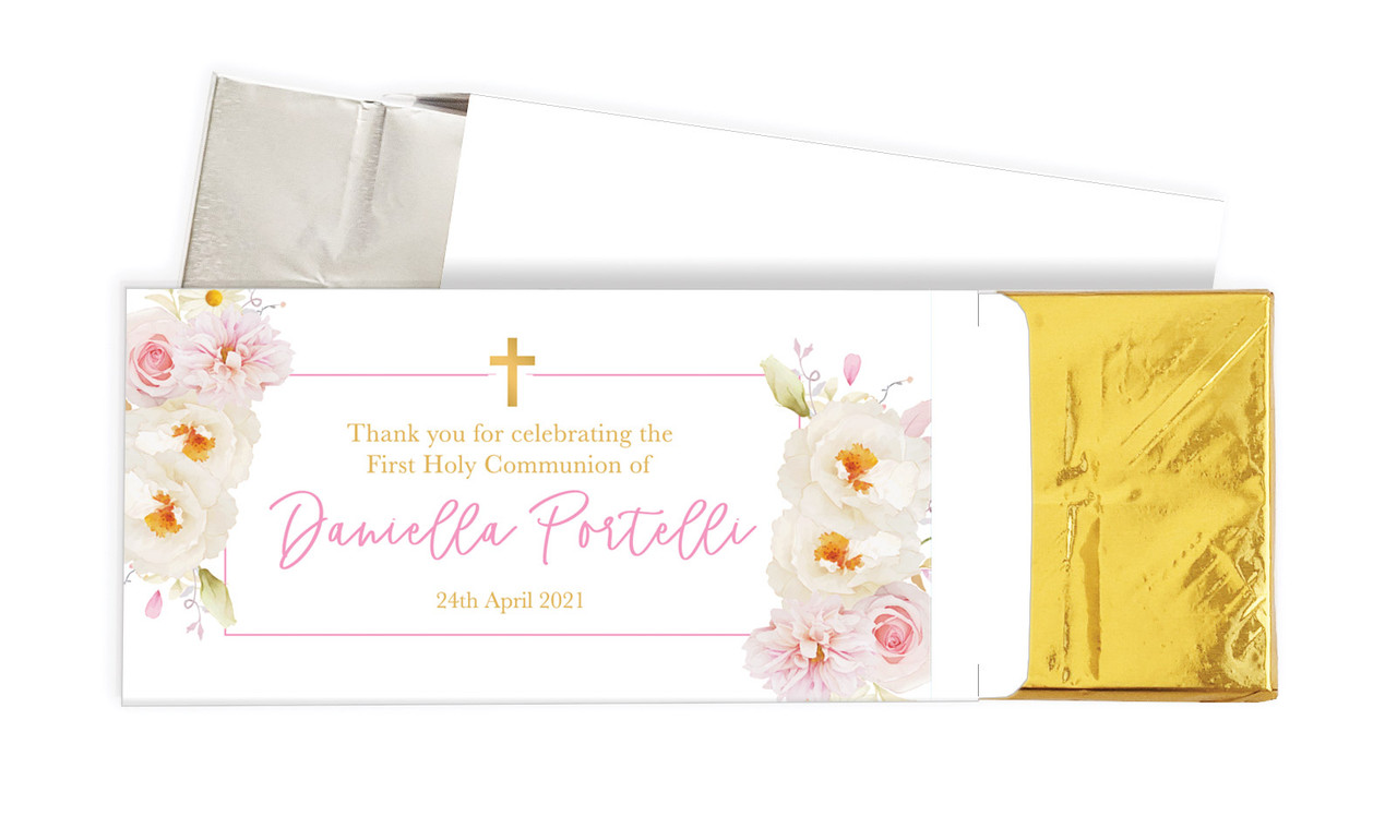 Magnificent Floral Christening Personalised Chocolate Bar In A Box