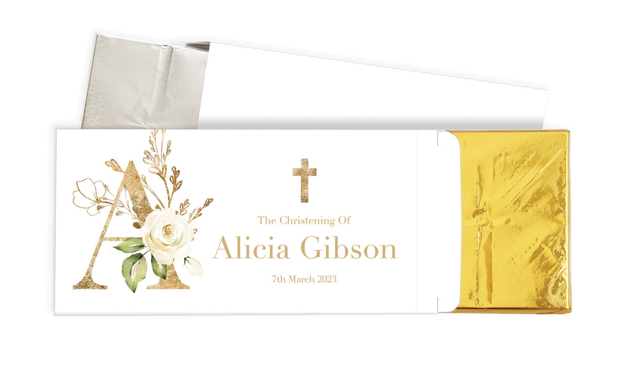 Monogram Rose Christening Personalised Chocolate Bar In A Box