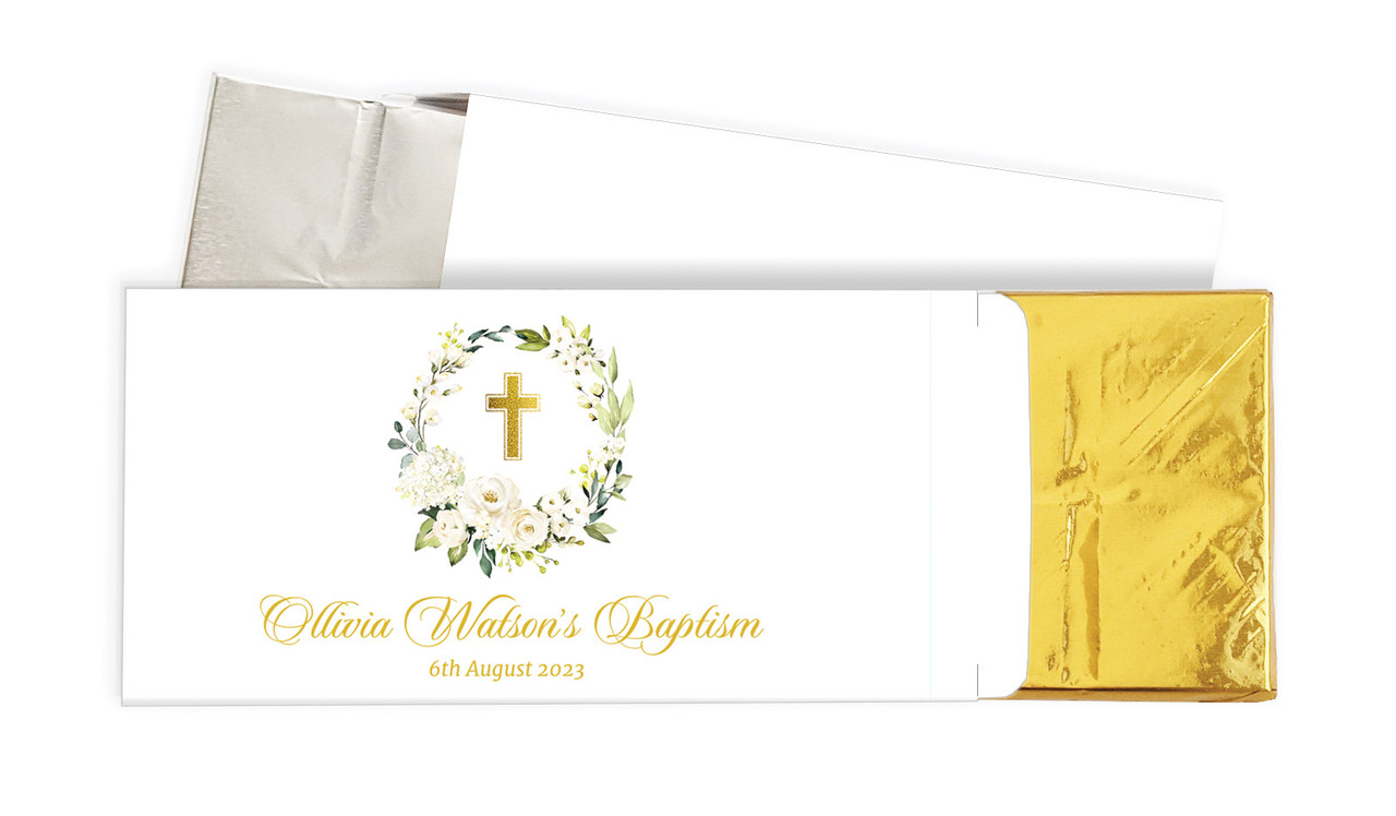 Rose Wreath Christening Personalised Chocolate Bar In A Box