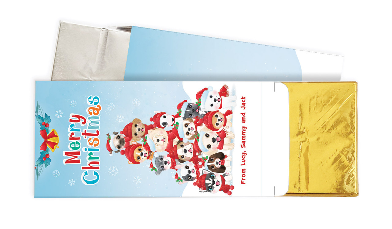 Christmas Puppies Christmas Personalised Chocolate Bar In A Box
